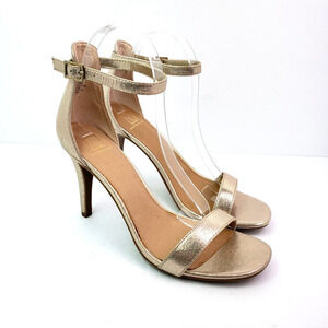 Material Girl Blaire Womens Sz 9.5 Gold Party Formal Ankle Strap 4" Heels Sandal